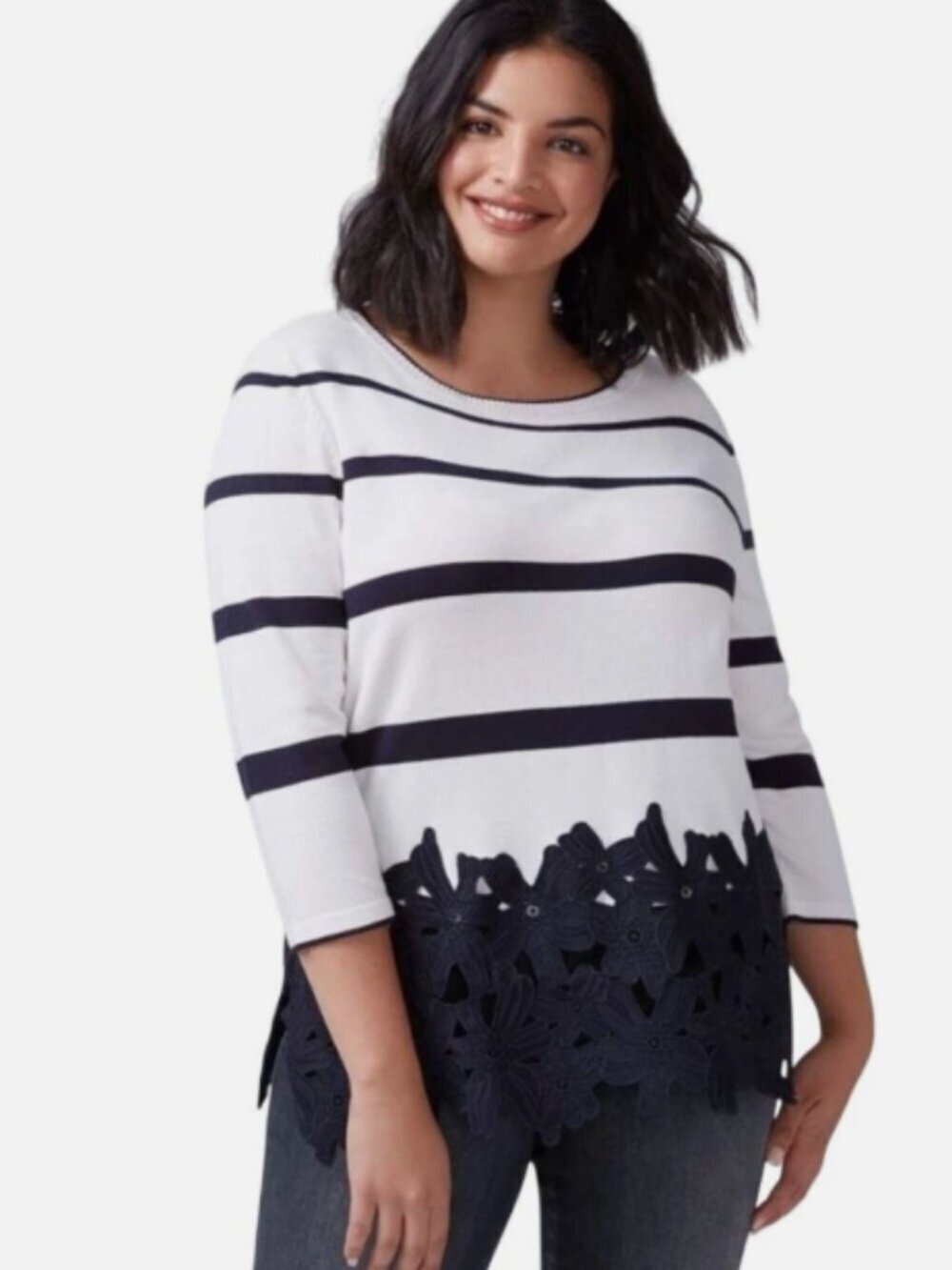 Lane Bryant White & black‎ Sweater Top Blouse Floral Applique Size 22/24 New